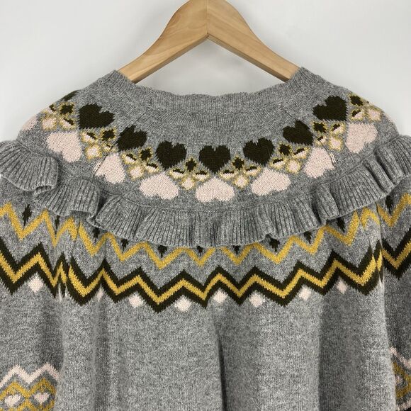 Ted Baker Sweater Size 3 Women Medium Gray Mysheli Fair Isle Ruffle Heart Preppy - Picture 6 of 8